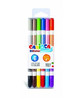 Carioca Bicolor Pack de 6 Rotuladores - Dos Colores por Rotulador - Tinta Superlavable - Punta Conica para Doble Trato de Escrit