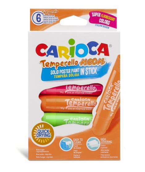 Carioca Temperello Neon Pack de 6 Temperas Solidas - Colores Brillantes y Lavables - Gran Cobertura - Faciles de Mezclar - sin D