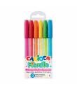 Carioca Fiorella Pack de 6 Boligrafos - Punta de Esfera - Cuerpo Transparente Fluo - Escritura Brillante y Colorida - Color Vari