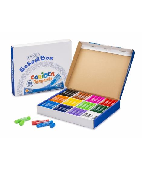 Carioca Temperello School Box Pack de 96 Temperas Solidas - Colores Brillantes y Lavables - Gran Cobertura - Faciles de Mezclar 