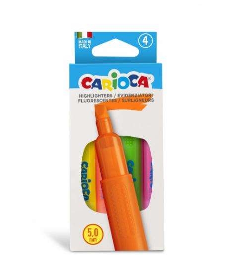 Carioca Memory Pack de 4 Subrayadores - Punta Biselada de 5mm - Brillantes y Lavables - Tinta a Base de Agua - Color Varios