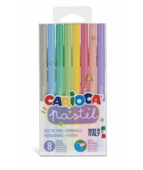 Carioca Pastel Pack de 8 Rotuladores - Tinta Superlavable - Perfectos para Colorear y Subrayar - No Toxicos - Punta Bloqueada Co