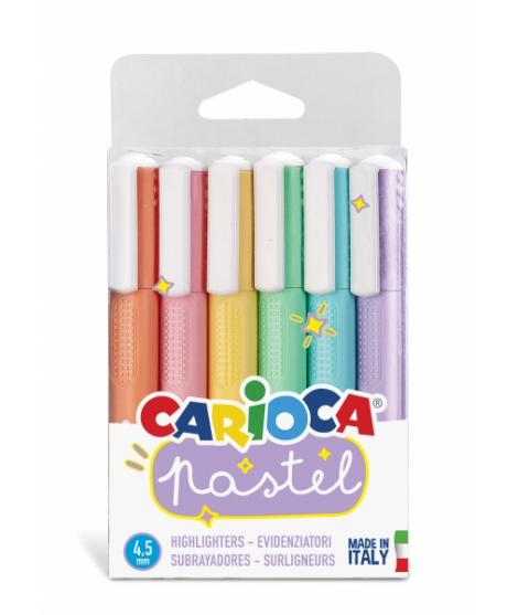 Carioca Pack de 6 Subrayadores Pastel - Tinta a Base de Agua - Punta Biselada - Tinta Lavable - Color Varios