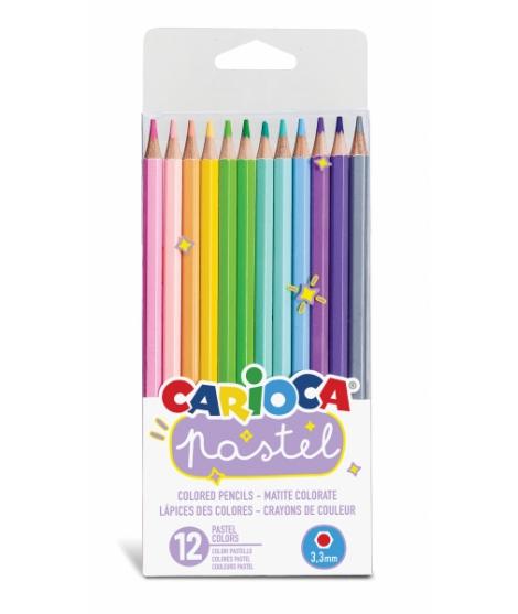 Carioca Pack de 12 Lapices de Madera Pastel - Colores Pastel - Cuerpo Hexagonal - Colores Brillantes y Lavables - Escritura Blan