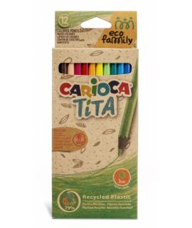 Carioca Eco Family Pack de 12 Lapices de Colores - Cuerpo Hexagonal - Colores Brillantes - Escritura Blanda - Mina Segura y Resi