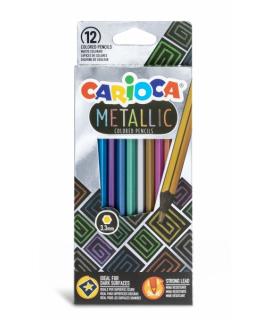 Carioca Metallic Pack de 12 Lapices Hexagonales Metalicos - Colores Cubrientes - Ideales para Superficies Oscuras - Mina Premium