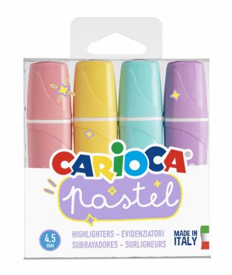 Carioca Memolight Pack de 4 Subrayadores Pastel - Tinta a Base de Agua y Lavable - Punta Biselada - Color Varios