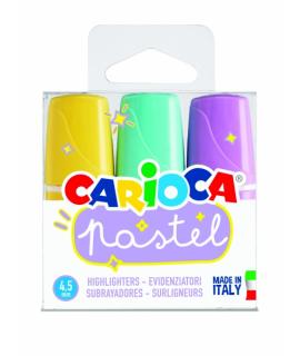 Carioca Minilight Pack de 3 Subrayadores Pastel - Tinta a Base de Agua y Lavable - Punta Biselada - Color Varios