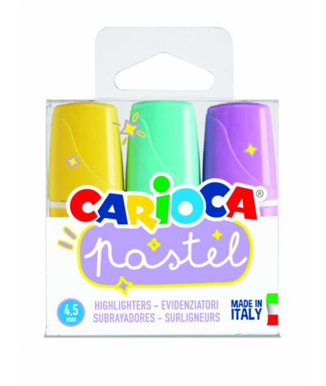 Carioca Minilight Pack de 3 Subrayadores Pastel - Tinta a Base de Agua y Lavable - Punta Biselada - Color Varios