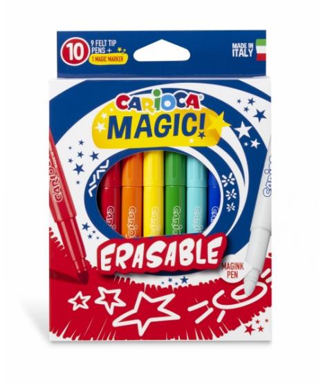 Carioca Magic Markers Pack de 10 Rotuladores Magicos Erasable - Tinta Magica Cambia de Color - Incluye Rotulador Magink para Bor