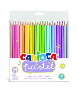 Carioca Pack de 24 Lapices de Madera - Colores Pastel - Cuerpo Hexagonal - Colores Brillantes y Lavables - Escritura Blanda - Mi