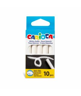 Carioca Pack de 10 Tizas Estandar - sin Polvo - Colores Brillantes - Lavables - Faciles de Borrar - Color Blanco