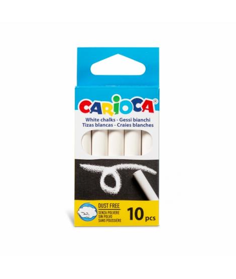 Carioca Pack de 10 Tizas Estandar - sin Polvo - Colores Brillantes - Lavables - Faciles de Borrar - Color Blanco