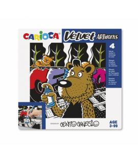 Carioca Velvet Centograffiti Pack de 4 Ilustraciones de Terciopelo para Colorear - Suave Textura - Desarrolla Destreza y Creativ