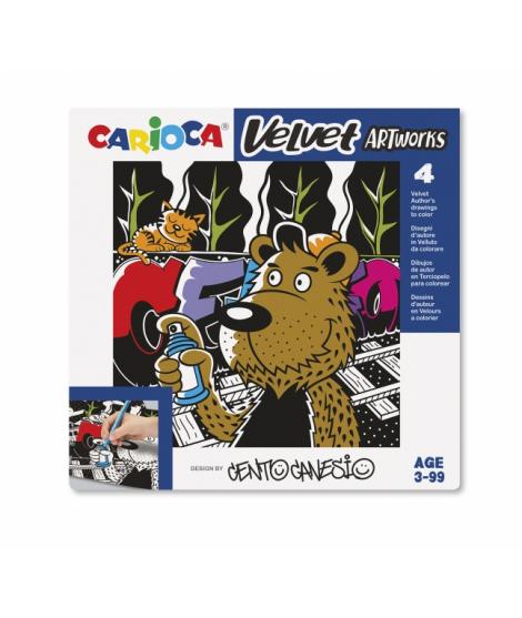 Carioca Velvet Centograffiti Pack de 4 Ilustraciones de Terciopelo para Colorear - Suave Textura - Desarrolla Destreza y Creativ