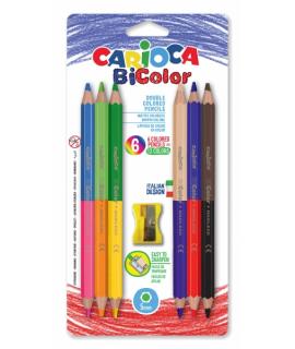 Carioca Jumbo Pack de 6 Lapices Bicolor Hexagonales Lacados - Maxi Mina de Ø 5mm - Alta Resistencia a la Rotura - Sacapuntas Inc