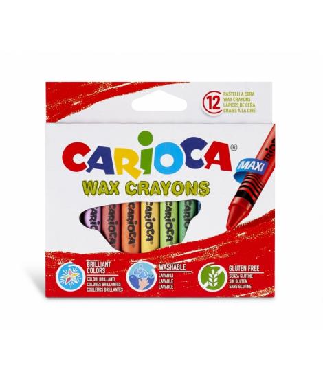 Carioca Maxi Pack de 12 Ceras - Colores Brillantes - Lavables - Cuerpo de Ø 12mm - Color Varios