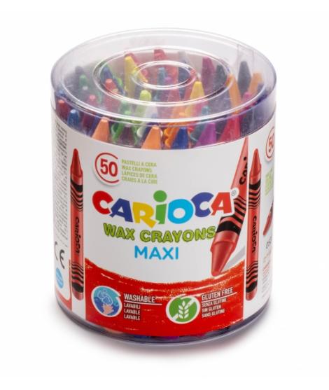 Carioca Maxi Pack de 50 Ceras Jumbo - Colores Brillantes - Lavables - Cuerpo de Ø 12mm - Color Varios