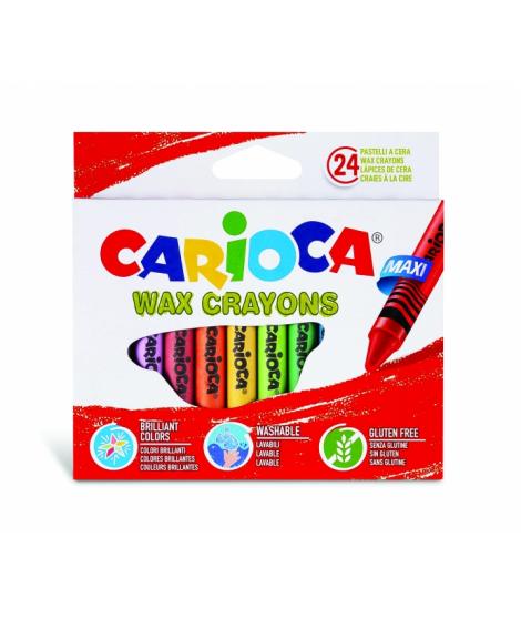 Carioca Maxi Pack de 24 Ceras - Colores Brillantes - Lavables - Cuerpo de Ø 12mm - Color Varios