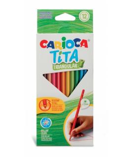 Carioca Tita Pack de 12 Lapices Triangulares de Resina - Cuerpo Triangular - Colores Brillantes y Lavables - Escritura Blanda - 