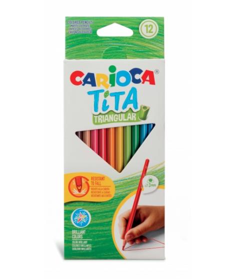 Carioca Tita Pack de 12 Lapices Triangulares de Resina - Cuerpo Triangular - Colores Brillantes y Lavables - Escritura Blanda - 