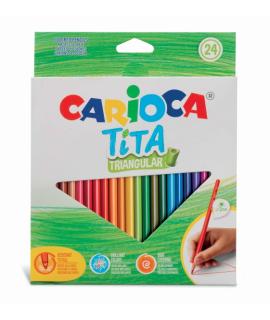 Carioca Tita Pack de 24 Lapices Triangulares - Cuerpo Triangular - Colores Brillantes y Lavables - Escritura Blanda - Mina Ø 3mm