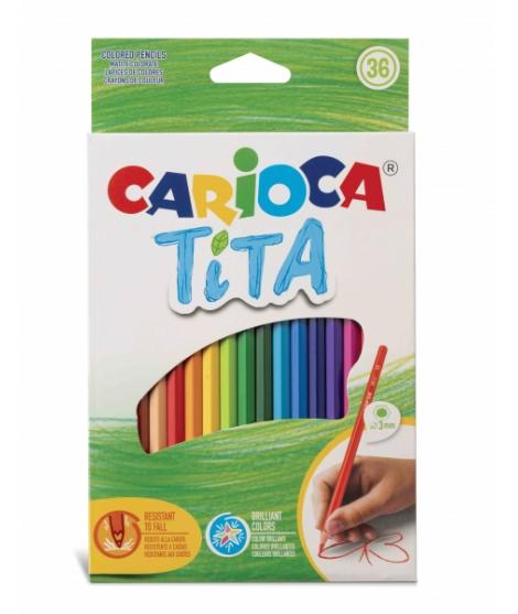 Carioca Tita Pack de 36 Lapices de Resina - Cuerpo Hexagonal - Colores Brillantes y Lavables - Escritura Blanda - Mina Ø 3mm Seg