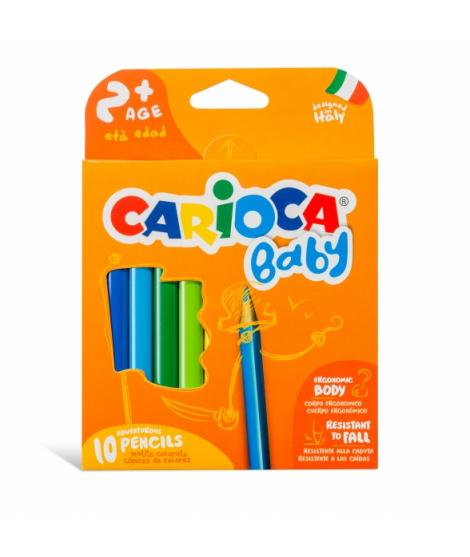 Carioca Maxi Pack de 10 Lapices Triangulares Baby 2+ - Facil de Agarrar - Cuerpo de Resina sin Madera - No Se Astilla - Resisten