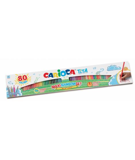 Carioca Tita Rainbow Maxi Pack de 80 Lapices de Resina - Cuerpo Hexagonal - Colores Brillantes y Lavables - Escritura Suave - Ø 