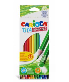 Carioca Tita Pack de 12 Lapices Borrables de Resina - Cuerpo Hexagonal - Colores Brillantes y Lavables - Escritura Blanda - Mina