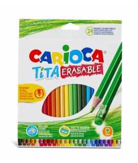 Carioca Tita Pack de 24 Lapices Borrables de Resina - Cuerpo Hexagonal - Colores Brillantes y Lavables - Escritura Blanda - Mina