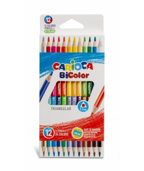 Carioca Pack de 12 Lapices Triangulares - Mina de Alta Calidad - Alta Resistencia a la Rotura - Facil de Sacar Punta - Colores B