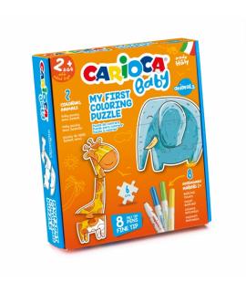 Carioca Coloring Puzzle Animals Baby 2+ Pack de Puzzle Super Simple para Niños - 2 Animales de 3 Piezas - Piezas para Colorear -