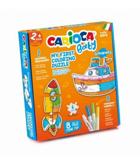 Carioca Coloring Puzzle Transports Baby 2+ Pack de Puzzle para Niños - 2 Medios de Transporte de 3 Piezas - 2 Transportes de Ref