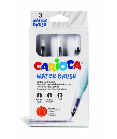 Carioca Pack de 3 Pinceles de Agua Recargables - Deposito Facil de Llenar - Perfectos para el Cole - 3 Tamaños Diferentes - Colo