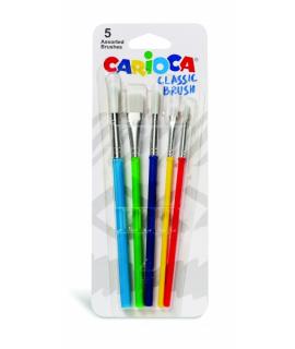 Carioca Pinceles Pack de 5 Pinceles - Nylon - Cerdas Suaves y Duraderas - Perfectos para el Cole - 5 Tamaños Diferentes - Color 