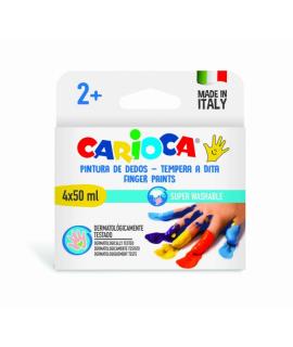 Carioca Temperas Dedo 50ml Pack de 4 Botes de Pintura de Dedos - Pensada para los mas Pequeños - Lavable de la Piel y Tejidos - 