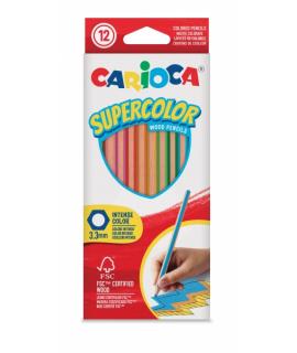 Carioca Supercolor Pack de 12 Lapices de Madera - Cuerpo Hexagonal - Colores Intensos y Gran Opacidad - 3.3mm de Grosor - Color 