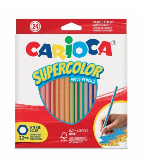 Carioca Supercolor Pack de 24 Lapices de Madera - Cuerpo Hexagonal - Colores Intensos y Gran Opacidad - 3.3mm de Grosor - Color 