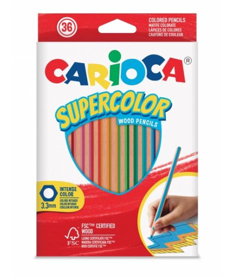 Carioca Supercolor Pack de 36 Lapices de Madera - Cuerpo Hexagonal - Colores Intensos y Gran Opacidad - 3.3mm de Grosor - Color 