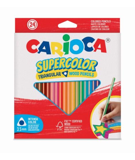 Carioca Supercolor Pack de 24 Lapices de Madera - Cuerpo Triangular - Colores Intensos y Gran Opacidad - 3.5mm degrosor - Color 