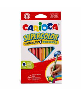 Carioca Supercolor Pack de 12 Lapices de Madera - Cuerpo Triangular Maxi - Colores Intensos y Gran Opacidad - Lapizgrueso Ø 5mm 