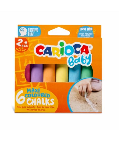 Carioca Tizas Maxi Multicolor Baby Pack de 6 Tizas - sin Polvo - Certificado a Partir de 24 Meses - Colores Brillantes - Lavable