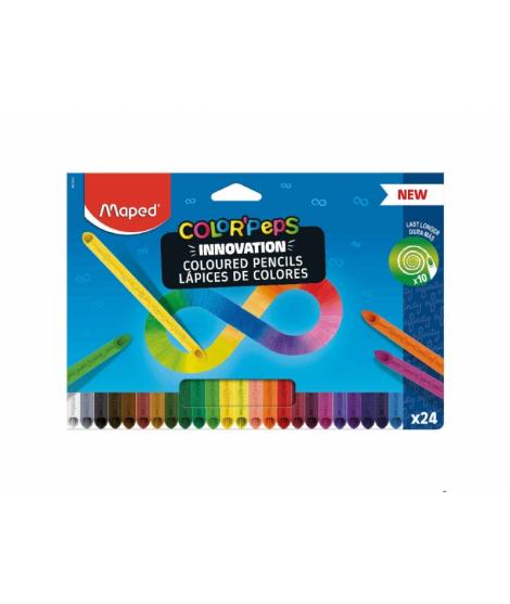 Maped Color`Peps Infinity Pack de 24 Lapices de Colores de Larga Duracion - Hecho Totalmente de Mina - Colores Surtidos