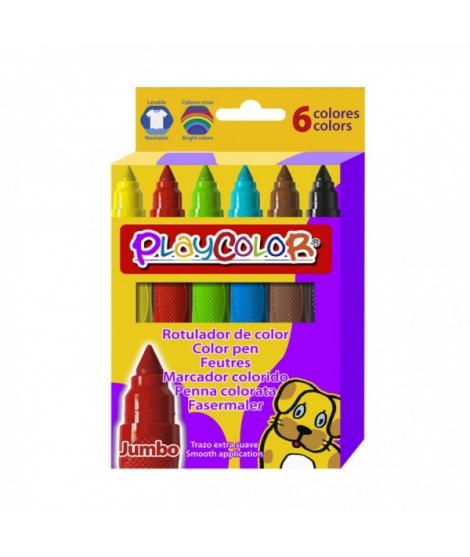 PlayColor Jumbo Basic Pack de 6 Rotuladores de Punta Gruesa Extrasuave - Fiable y Seguro - Punta Bloqueada - Capuchon Ventilado 