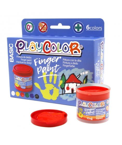 PlayColor Basic Finger Paint Pack de 6 Botes de Pintura para Dedos 40ml - Testado Dermatologicamente - Secado Rapido - Sin Disol