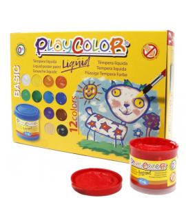 PlayColor Basic Liquid Pack de 12 Temperas 40ml - No Ondula el Papel - Gran Viscosidad - Alta Opacidad - Colores Surtidos