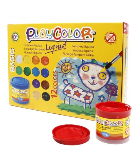 PlayColor Basic Liquid Pack de 12 Temperas 40ml - No Ondula el Papel - Gran Viscosidad - Alta Opacidad - Colores Surtidos