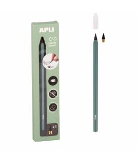 Apli Infinite Pencil Pack de Lapiz Infinito HB + Mina de Recambio + Tapon Protector - Para Escribir hasta 16km - Color Verde
