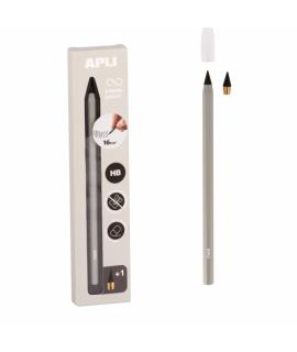 Apli Infinite Pencil Pack de Lapiz Infinito HB + Mina de Recambio + Tapon Protector - Para Escribir hasta 16km - Color Gris